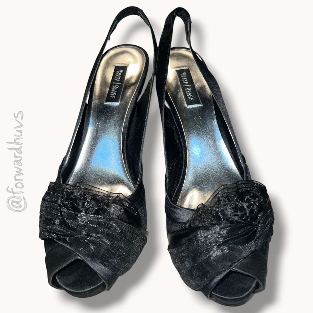 White House Black Market Black Lace Slingback Heels Cracking Size 9M